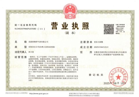 Company certificate from Wuhu Lovelymate Gas Co., Ltd.