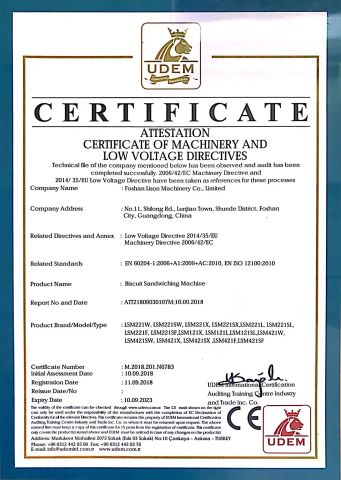 CE certificate from Foshan Lison Machinery Co., Limited