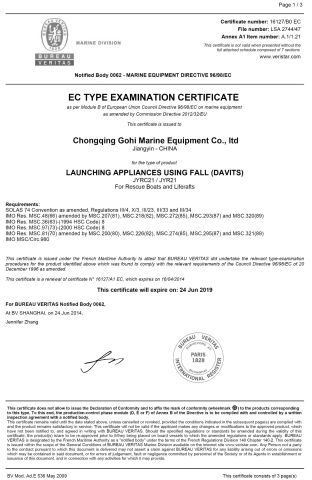 MED Certificate certificate from Chongqing Gohi Marine Equipment Co., Ltd.