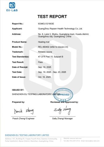 FCC test report certificate from Guangzhou Raysen Health Technology Co., Ltd.