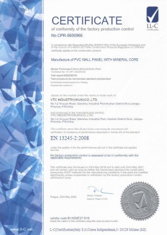 CE certificate of VTC INDUSTRY (WUXI) CO., LTD. – certificate photo, supplier certificates section