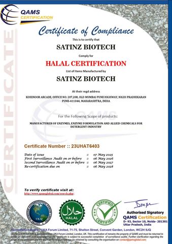 HALAL certificate from Satinz Biotech