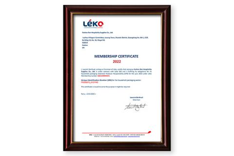 LEKO Membership Certificate certificate from Foshan Ron Hospitality Supplies Co., Ltd.
