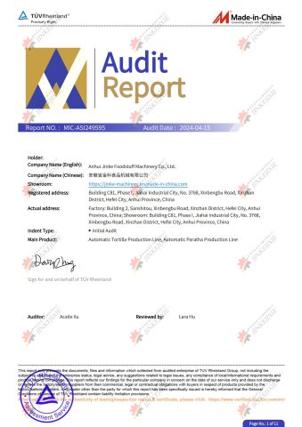 Rheinland offline entity certification certificate from Anhui Jinke Foodstuff Machinery Co., Ltd.