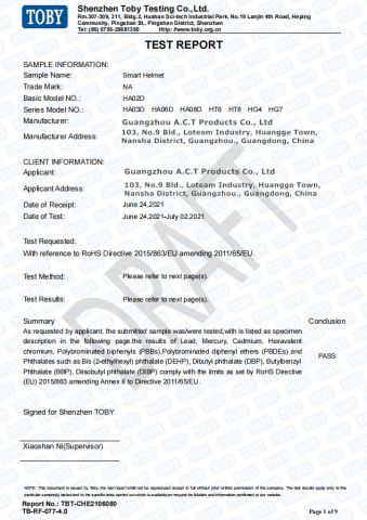 Testing Report certificate from Guangdong Acoolda Bags Technology Co., Limited