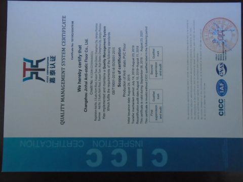 ISO9001 Certificate certificate from Changzhou Jinhai Anti-Static Floor Co., Ltd.