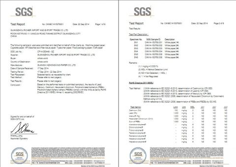 SGS Report certificate from GUANGZHOU RICHER IMPORT AND EXPORT TRADE CO.,LTD.