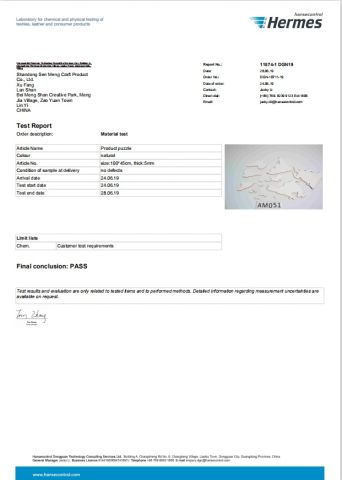 Test Report for Cork Sheet certificate of Xi'an Senmeng Cork Co., Ltd – certificate photo, supplier certificates section