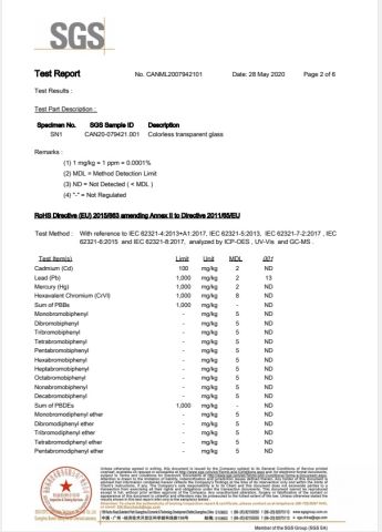 SGS Test Report (Page 2) for High-Quality Glass Jar certificate from Foshan Greafor Import and Export Co., Ltd.