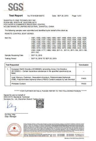 RoHS certificate from Shantou Flying Technology Inc.