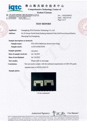 SVA-202A Material Element Report certificate from Guangdong SVA Precision Technology Co., Ltd.