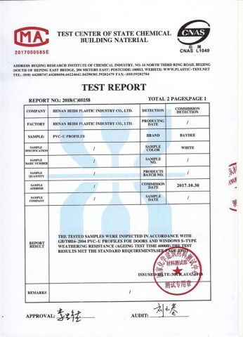 6000H TEST REPORT 3 certificate from Weifang Beidi Plastic Industry Co., Ltd.