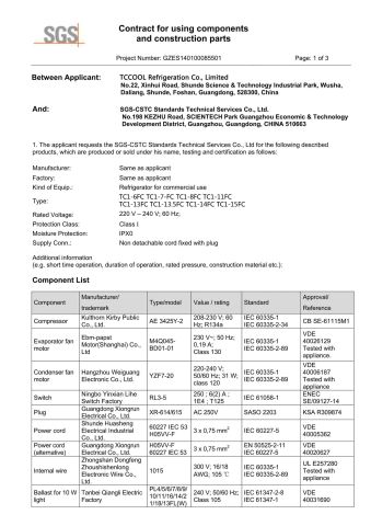SASO Certificate certificate from TCCOOL Refrigeration Co., Limited