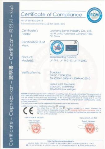 CE Certificate for glass bending furnace certificate from Luoyang Lever Industry Co., Ltd.