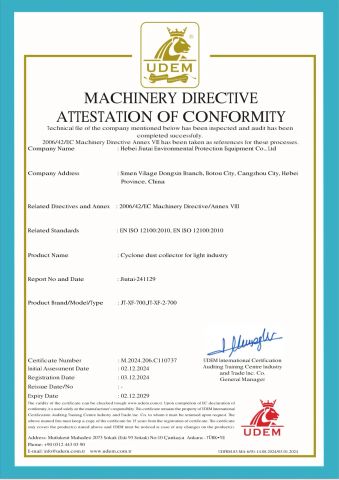 Cyclone light industrial dust collector CE certificate from Hebei Jiutai Environmental Protection Equipment Co., Ltd