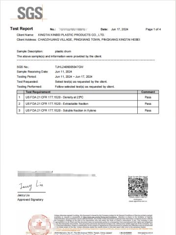 Product Inspection Report certificate from Xingtai Xinbei Plastic Products Co., Ltd.