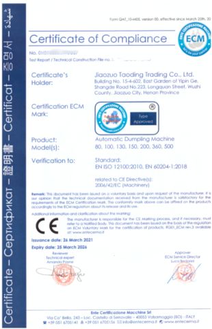 CE Certificate certificate from Jiaozuo Taoding Trading Co., Ltd