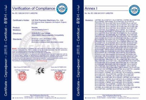 UK ERIKC CE Certificate certificate from Zhengzhou Liseron Oil Pump & Nozzle Co., Ltd.