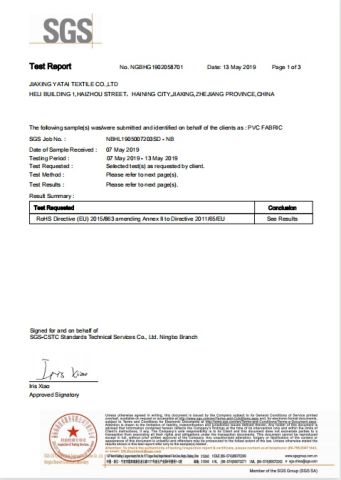 ROHS certificate from JIAXING YATAI TEXTILE CO., LTD.