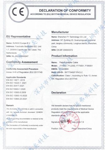 CE Declaration certificate from Shenzhen F1 Technology Co., Ltd.