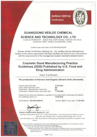 FDA certificate from Guangzhou Zaomi Cosmetic Technology Co., Ltd.