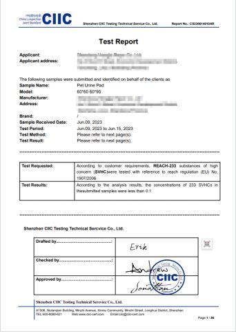 REACH certificate from Shandong Darling Pet Products Co., Ltd.