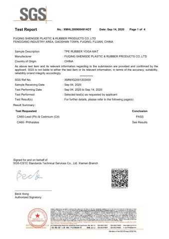 Test Report-CA65 certificate from Fuqing Shengde Plastic & Rubber Products Co., Ltd.