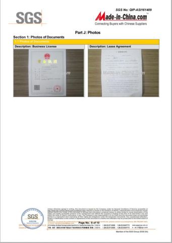 SGS certificate from Zhongshan JDL Metal Crafts Co., Ltd.