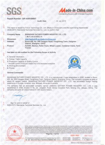 SGS certificate from Jiangsu Gather Power Industry Co., Ltd.