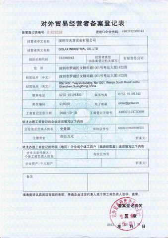 License Photo certificate from Golax Industrial Co., Ltd.