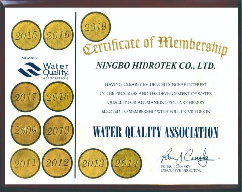 WQA certificate of Ningbo Hidrotek Co., Ltd. – certificate photo, supplier certificates section