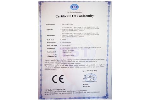 CE certificate of Luohe Quality Mechanical Equipment Co., Ltd. – certificate photo, supplier certificates section