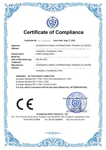 CE certificate from GUANGZHOU KEMOLI INTERNATIONAL TRADING CO., LIMITED