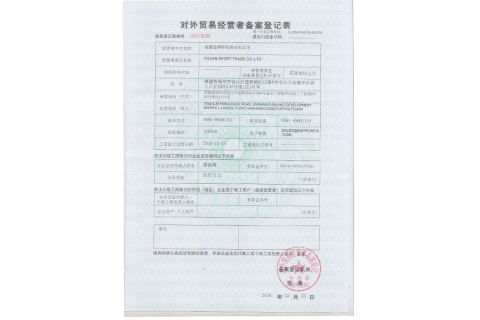 trade Import export certificate certificate from Fujian Sport Trade Co., Ltd.