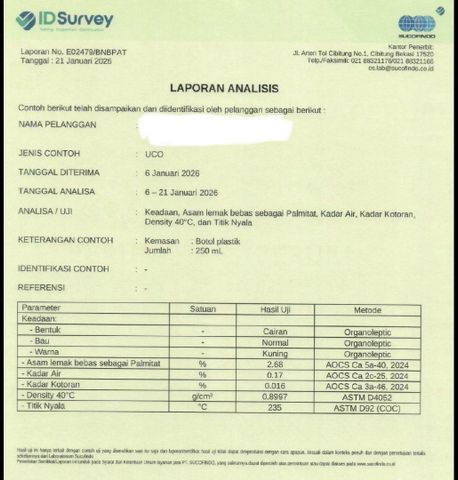 Certificate Of Analysis certificate from PT PALMA MULTI GLOBAL INDONESIA