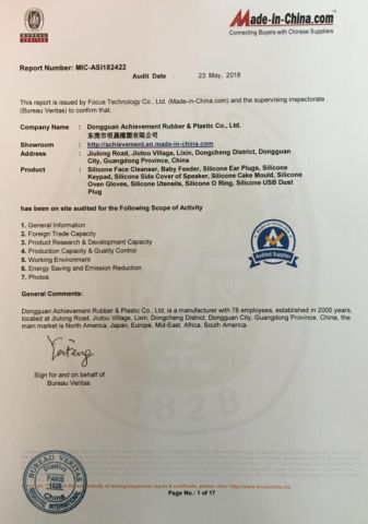 BV Certificate certificate from Dongguan Achievement Rubber & Plastic Co., Ltd.