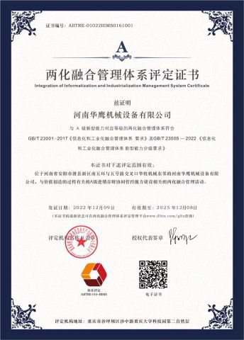 Integration of Informatization and Industrialization Management System Certificate certificate from Henan Huaying machinery Equipment Co., Ltd.