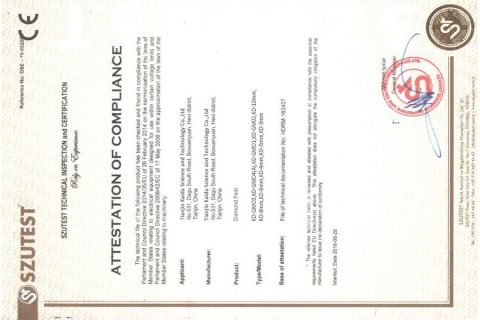 Diamond pads certificate from Tianjin Kaida Science and Technology Co., Ltd.