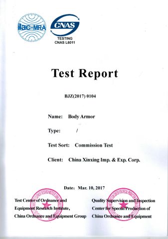 Test Report-Bulletproof Plate certificate from China Xinxing Xiamen Imp. & Exp. Co., Ltd.