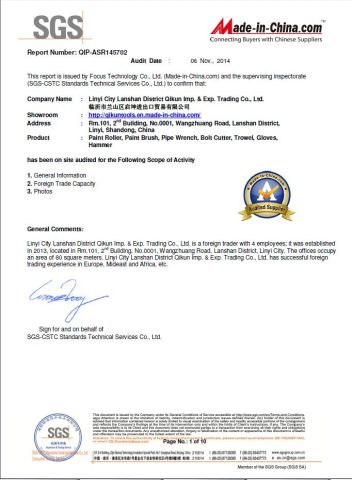 SGS audit report certificate from Linyi Qikun Imp. & Exp. Co., Ltd.