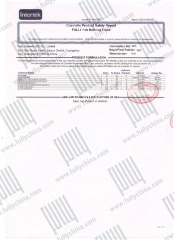 Product Inspection Report certificate from Fully Cosmetic (GZ) Co., Limited