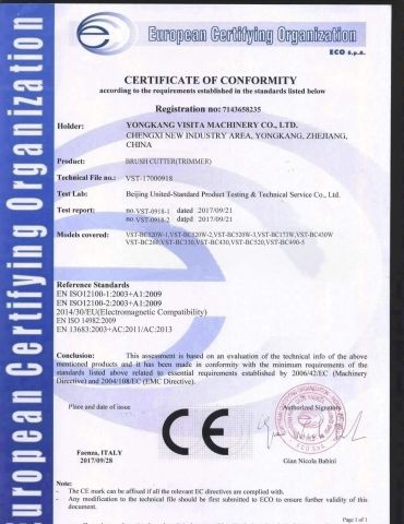 Certificates certificate from YONGKANG VST INDUSTRY AND TRADE CO., LTD.