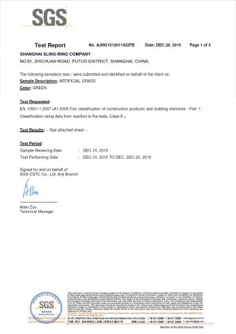 Fireproof certificate from Shanghai Sling-Ring Company