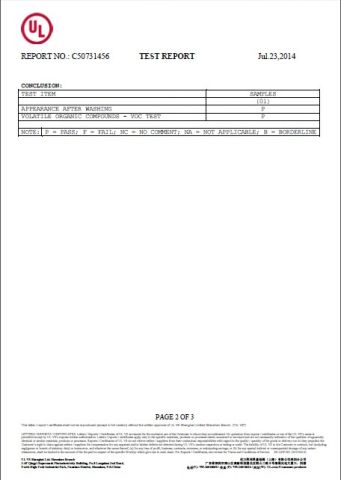 VOC test report certificate from Dongguan Joy Sports Co., Ltd.
