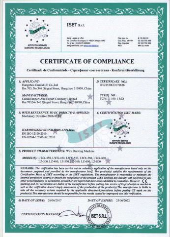 CE certificate from Hangzhou Candid I/E Corp. Ltd.
