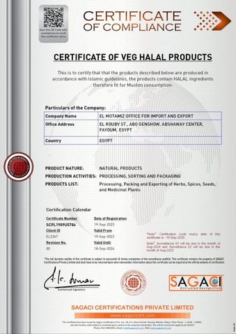 HALAL certificate from Elmotmiz Herbs