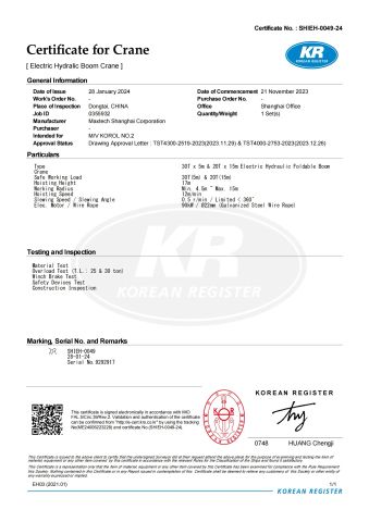 CLASSIFICATION SOCIETY CERTIFICATE certificate from MaxTech (Jiangsu) Heavy Tech Factory