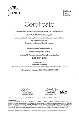 ISO 9001 certificate from GENOL CERAMICS CO.,LTD