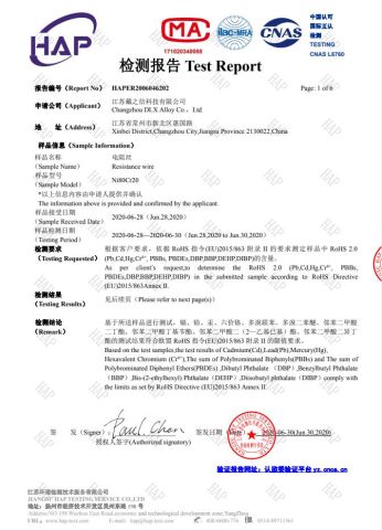 HAP certificate from Changzhou Dlx Alloy Co., Ltd.