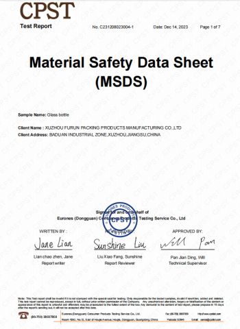 MSDS certificate from Xuzhou Furun Packing Products Manufacturing Co., Ltd.